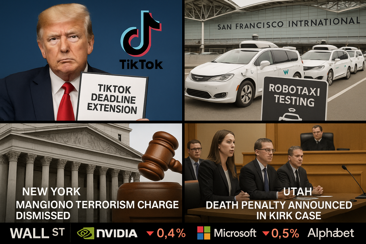 US digest: TikTok Extension, Waymo Expansion, Courtroom Rulings, and stocks end in red