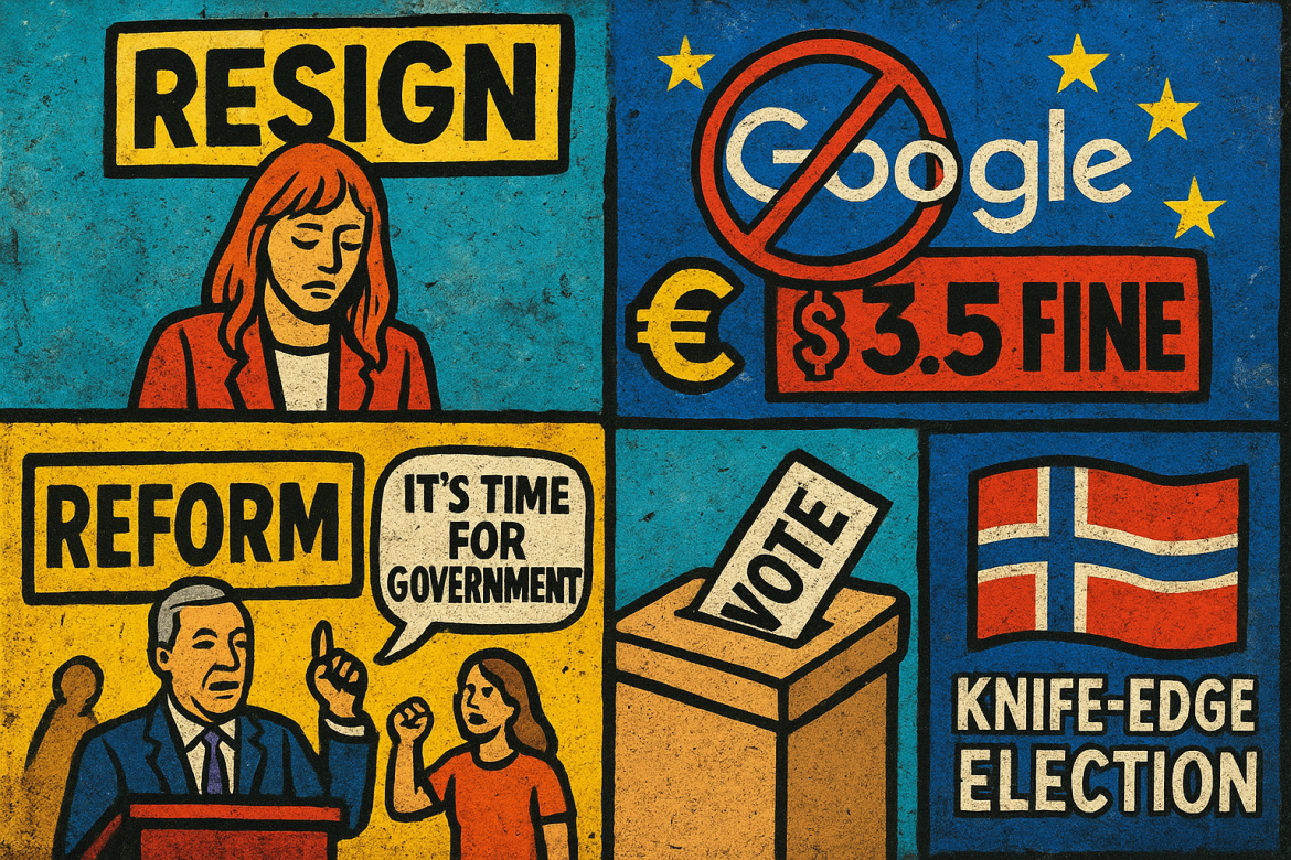 Europe’s political and economic landscape shifted sharply on Friday, with the shock resignation of Angela Rayner from the UK government, a record EU fine against Google, Nigel Farage plotting a return to mainstream politics, and Norway bracing for one of its tightest elections in years.Angela Rayner resigns after ministerial code breachAngela Rayner <a href="https://invezz.com/news/2025/09/05/angela-rayner-resigns-from-uk-government-over-tax-affairs-scandal/">stood down from her roles as deputy prime minister,</a> housing secretary, and deputy Labour leader after the government’s ethics adviser ruled she had breached the ministerial code.Sir Laurie Magnus found that Rayner, who admitted underpaying stamp duty on her £800,000 seaside flat, had “acted with integrity” but nonetheless failed to meet the standards required of ministers. Her resignation represents the most serious blow yet to Prime Minister Keir Starmer’s authority. He had until now strongly defended Rayner, standing by her through months of mounting criticism.Rayner’s departure leaves Starmer weakened, his leadership under sharper scrutiny, and his party facing turbulence just as Labour was beginning to steady after a difficult summer. The scandal comes as the government prepares its November budget, which is expected to include painful tax changes.EU fines Google $3.5 billion in landmark antitrust caseBrussels turned its firepower on Alphabet’s Google, <a href="https://invezz.com/news/2025/09/05/eu-hits-google-with-3-5b-fine-over-ad-tech-practices/">fining the company nearly $3.5 billion</a> and ordering it to overhaul its advertising technology practices. The European Commission concluded that Google abused its market dominance by giving its own ad exchanges preferential treatment, stifling competition and harming consumers.It is the second-largest antitrust penalty ever imposed by the EU, following another Google fine in 2018. “True freedom means a level playing field,” said EU competition commissioner Teresa Ribera. “When markets fail, public institutions must act.”Google said it would appeal the ruling, which follows a four-year probe into its advertising ecosystem. Despite the scale of the penalty, Alphabet’s stock barely budged, up 0.5% in New York afternoon trading. Farage claims Reform UK is preparing for powerNigel Farage used Reform UK’s annual conference in Birmingham to set out his most ambitious pitch yet: preparing his party for government. With Labour engulfed in crisis following Rayner’s resignation, Farage said Reform must be ready to capitalise, predicting a general election as early as 2027.Joined by Nadine Dorries, the former Conservative cabinet minister who defected to Reform this week, Farage announced the creation of a new policy department to professionalise the party. Dorries will help shape strategy, alongside former chairman Zia Yusuf, who has been tasked with building a programme for government.Norway heads for knife-edge electionNorwegians will head to the polls on Sunday and Monday in a parliamentary contest that is too close to call. The left-wing bloc led by Prime Minister Jonas Gahr Stoere’s Labour Party is narrowly ahead, projected to win 87 seats — just two above the threshold needed for a majority.The rival right-wing bloc, dominated by the anti-immigration Progress Party and the Conservatives, remains within striking distance. Cost-of-living pressures, taxation and public services have dominated the campaign, but geopolitics has also loomed unusually large, with Norway’s role as a key energy supplier to Europe under scrutiny.Control of Norway’s $2 trillion sovereign wealth fund, the world’s largest, is also at stake. The post <a href="https://invezz.com/news/2025/09/05/europe-bulletin-uks-rayner-quits-google-hit-with-3-5b-fine-norway-braces-for-elections/">Europe bulletin: UK’s Rayner quits, Google hit with $3.5B fine, Norway braces for elections</a> appeared first on <a href="https://invezz.com/">Invezz</a> Europe bulletin: UK’s Rayner quits, Google hit with $3.5B fine, Norway braces for elections