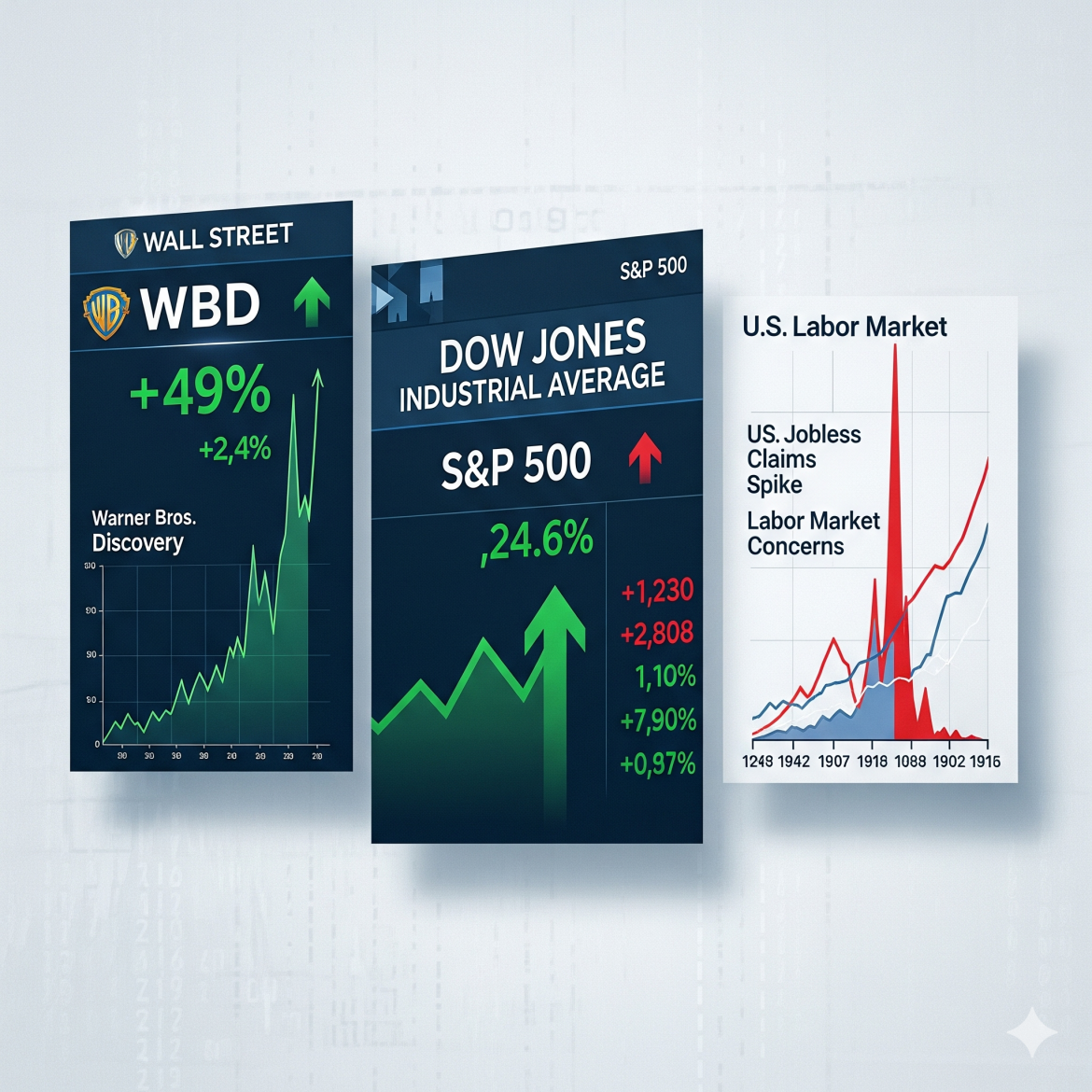 US markets experienced significant developments on Thursday, including a sharp rally in Warner Bros. Discovery shares amid takeover speculation. Domestically, the economic backdrop turned more complex as jobless claims spiked and inflation data ran hotter than expected, setting the stage for a pivotal Federal Reserve policy meeting. Meanwhile, former President Donald Trump announced a posthumous Medal of Freedom for conservative activist Charlie Kirk. Warner Bros. Discovery rallies on takeover speculationWarner Bros. Discovery Inc. (NASDAQ: WBD) <a href="https://invezz.com/news/2025/09/11/warner-bros-discovery-stock-just-soared-30-what-happened/">surged more than 30% late Thursday following reports that Paramount Skydance is preparing a takeover bid for the entertainment conglomerate. </a>The potential move comes just weeks after Paramount and Skydance completed their merger and months after Warner Bros. Discovery outlined a strategic reset to separate its global TV networks from its streaming and studio operations.Shares of WBD have been on a steady uptrend in recent months, more than doubling since their year-to-date low in April. The latest surge underscores renewed investor optimism as consolidation reshapes the media landscape.Trump to posthumously award Medal of Freedom to Charlie KirkUS President Donald Trump announced Thursday that conservative activist <a href="https://invezz.com/news/2025/09/11/charlie-kirk-to-be-posthumously-awarded-us-highest-civilian-honor-trump-announces/">Charlie Kirk will be posthumously awarded the Presidential Medal of Freedom</a>, the nation’s highest civilian honor.Speaking at a 9/11 remembrance event at the Pentagon, Trump described Kirk as “a giant of his generation” and extended condolences to his family. He noted that the ceremony, with a date yet to be announced, would be marked by a large gathering to celebrate Kirk’s contributions to civic life. The announcement came against the backdrop of national mourning and reflection tied to the recent assassination of Kirk.US jobless claims spike to pandemic-era levelsThe US labor market showed signs of strain as weekly jobless claims rose by <a href="https://invezz.com/news/2025/09/11/us-jobless-claims-surge-to-pandemic-era-levels-fueling-fed-rate-cut-speculation/">27,000 to 263,000, the highest level since December 2020</a>. The sharp increase suggests a loosening of labor conditions that had remained tight throughout much of the post-pandemic recovery.The jump in unemployment claims points to an economy at an inflection point, where weakening labor momentum could weigh on consumer spending and broader growth. Analysts suggest the surge may complicate the Federal Reserve’s policy outlook in the coming weeks.Inflation rises above monthly expectations<a href="https://invezz.com/news/2025/09/11/us-inflation-rises-2-9-in-august-fed-faces-tightrope-ahead-of-rate-decision/">US inflation rose 2.9% year-over-year in August</a>, in line with economists’ forecasts, but monthly data surprised to the upside. The Consumer Price Index climbed 0.4% in August compared with July’s 0.2% gain, exceeding the 0.3% consensus estimate.The latest figures arrive ahead of next week’s Federal Reserve policy meeting, where officials will weigh the balance between persistent inflationary pressures and signs of cooling in the job market.Markets make new highs as it brace for Fed decisionThursday’s economic releases presented mixed signals for investors. The Dow Jones Industrial Average rose 615 points, or 1.4%, while the S&P 500 added 0.9% and the Nasdaq Composite advanced 0.7%. All three major indexes touched new intraday record highs during the session.Markets are now bracing for heightened volatility as policymakers weigh the dual challenges of inflation management and labor market softening.The post <a href="https://invezz.com/news/2025/09/11/us-digest-warner-bros-discovery-surges-us-jobless-and-inflation-data-rises/">US digest: Warner Bros. Discovery surges, US jobless and inflation data rises</a> appeared first on <a href="https://invezz.com/">Invezz</a> US digest: Warner Bros. Discovery surges, US jobless and inflation data rises