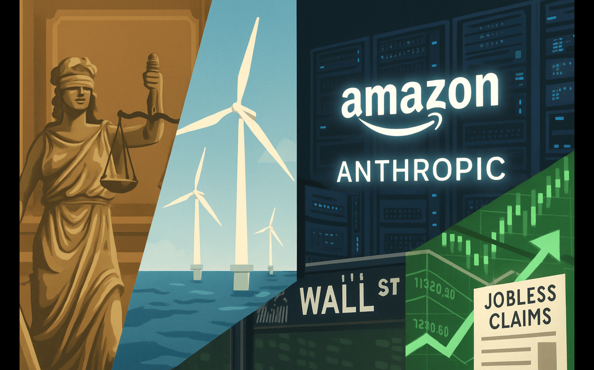 The US financial and political landscape was active on Thursday, with developments spanning high-profile legal battles, renewable energy disputes, labor market data, and a strong session for equities. New York’s attorney general is pushing to reinstate a $464 million fraud penalty against former President Donald Trump, while renewable energy developer Orsted and two states are suing the Trump administration over a blocked $6 billion wind project. On Wall Street, Amazon led gains in the S&P 500 following a funding boost for AI startup Anthropic, while fresh labor data showed unemployment claims climbing to a two-month high.NY appealing dismissal of Trump’s $464M fraud penaltyNew York Attorney General Letitia James filed an appeal on Thursday seeking to reinstate a nearly half-billion-dollar penalty against President Donald Trump and the Trump Organization. The New York Court of Appeals will review the case after an intermediate court vacated the $464 million civil fraud fine last month, ruling it was excessive.The appeals court did, however, uphold a finding that Trump inflated the value of his assets for years to secure favorable loans. Both sides are now contesting the decision: James is pressing to restore the penalty, while Trump is seeking to reverse his liability and challenge sanctions, including a temporary ban on him and his sons serving as corporate officers in New York. A resolution could take months.Orsted and US states sue Trump administration over blocked $6B wind projectDanish offshore wind developer<a href="https://invezz.com/news/2025/09/04/orsted-and-us-states-sue-trump-administration-over-blocked-6b-wind-project/"> Orsted, along with the states of Rhode Island and Connecticut, has filed lawsuits against the Trump administration</a> over its decision to halt construction of the $6 billion Revolution Wind project.The US Interior Department froze work last month, citing national security concerns, stopping progress when the project was already 80% complete with 45 of 65 turbines installed. Plaintiffs argue the stop-work order is unlawful, lacks evidence, and was issued without statutory authority.Connecticut Attorney General William Tong called the decision “erratic and reckless governing,” while Rhode Island is expected to join with a parallel suit.US jobless claims climb to the highest level since June as labor market cools<a href="https://invezz.com/news/2025/09/04/us-jobless-claims-climb-to-the-highest-level-since-june-as-labour-market-cools/">New filings for unemployment insurance reached 237,000 in the week ended August 30</a>, the highest level in more than two months, according to the Labor Department. That was above economists’ forecasts of 230,000 and marked an 8,000 increase from the prior week.The four-week moving average rose to 231,000, its highest since July. Continuing claims held steady at 1.94 million. Connecticut and Tennessee reported some of the largest increases in unadjusted claims.The data reinforced signs that the labor market is losing momentum, with traders watching closely ahead of Friday’s key nonfarm payrolls report.US Market CloseDespite weaker employment data, US stocks rallied on Thursday as investors anticipated that softer labor conditions could bolster the case for a Federal Reserve rate cut later this month.The S&P 500 gained 0.83%, the Nasdaq Composite advanced by 0.98%, and the Dow Jones Industrial Average added 350 points, or 0.77%. <a href="http://Amazon shares rose more than 4% on Thursday, making it one of the day’s best performers in the S&P 500. The gains followed news that artificial intelligence startup Anthropic, in which Amazon has invested heavily, secured a significant new funding round.">Amazon shares rose more than 4% on Thursday, making it one of the day’s best performers in the S&P 500</a>. The gains followed news that artificial intelligence startup Anthropic, in which Amazon has invested heavily, secured a significant new funding round.Treasury yields eased following the ADP private payrolls report, which showed fewer-than-expected job gains.Market sentiment was lifted by expectations that slowing—but not collapsing—labor conditions give the Fed room to adjust policy without triggering recession fears.The post <a href="https://invezz.com/news/2025/09/04/us-digest-trump-fraud-penalty-appeal-offshore-wind-lawsuits-amazon-gains/">US digest: Trump fraud penalty appeal, offshore wind lawsuits, Amazon gains</a> appeared first on <a href="https://invezz.com/">Invezz</a> US digest: Trump fraud penalty appeal, offshore wind lawsuits, Amazon gains