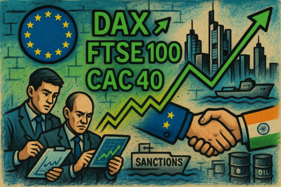 European stock markets closed higher on Monday, buoyed by a series of mixed economic data and geopolitical developments. Investors balanced optimism over corporate gains and new diplomatic initiatives with cautious sentiment surrounding EU sanctions on Russia and slowing industrial activity.European markets close higher despite mixed economic dataMajor European indices finished in positive territory as traders reacted to fresh economic reports from the region.Germany’s producer prices fell by 1.7% in September, marking another sign of easing inflationary pressures in Europe’s largest economy. Meanwhile, Eurozone construction output slipped by 0.1% in August, suggesting mild weakness in the sector.Despite the mixed data, investor sentiment remained upbeat. Germany’s DAX index rose 1.80%, driven by strong performances in industrial and defense stocks. Rheinmetall, a leading defense contractor, led the gains with a 5.90% jump.The Euro Stoxx 50, the region’s benchmark for blue-chip stocks, advanced 1.31%, while France’s CAC 40 added 0.39%, supported by a 4.83% rise in Kering shares. The FTSE 100 in London gained 0.52%, with Polar Capital Technology Trust climbing 2.56%.On the currency front, both the euro and British pound traded flat against the US dollar at $1.16617 and $1.34242, respectively, as of 5:34 p.m. CET.EU prepares next round of sanctions against RussiaThe European Union signaled that it will continue tightening sanctions on Russia, even as the bloc moves toward adopting its 19th package later this week.Speaking after the Foreign Affairs Council meeting in Luxembourg, EU High Representative for Foreign Affairs and Security Policy Kaja Kallas emphasized that more measures are forthcoming. “After the 19th package of sanctions, we should work on the next package. It will not be the last,” she told reporters.Kallas noted that ministers supported a “robust EU-wide approach against the shadow fleet,” referring to vessels that help Russia bypass oil export restrictions. She also echoed US President Donald Trump’s recent call to halt European purchases of Russian oil and gas, reiterating the bloc’s commitment to cutting Moscow’s war financing.TKMS surges 35% on Frankfurt debut after ThyssenKrupp spinoffShares of ThyssenKrupp Marine Systems (TKMS) soared on their first day of trading on the Frankfurt Stock Exchange, following the company’s separation from ThyssenKrupp AG.The submarine manufacturer began trading at €60 per share, giving it an initial valuation of about €3.8 billion. By close, TKMS shares had surged 35.17% to €81.1.In contrast, ThyssenKrupp’s stock dropped 19.4% to €9.72 as investors shifted focus to the newly listed defense and shipbuilding company.EU and India sign strategic cooperation agendaIn a major diplomatic move, the Council of the European Union adopted new conclusions on a strategic EU-India agenda, designed to strengthen collaboration across trade, technology, security, and sustainable development.The plan, backed by a Joint Communication from the European Commission and High Representative Kaja Kallas, aims to finalize a free trade agreement with India by year-end.The Council also endorsed deeper security and defense cooperation, emphasizing both sides’ commitment to multilateralism and a rules-based international order amid growing geopolitical tensions.The post <a href="https://invezz.com/news/2025/10/20/europe-bulletin-stocks-rise-eu-advances-india-ties-and-prepares-new-russian-sanctions/">Europe bulletin: stocks rise, EU advances India ties and prepares new Russian sanctions</a> appeared first on <a href="https://invezz.com/">Invezz</a> Europe bulletin: stocks rise, EU advances India ties and prepares new Russian sanctions