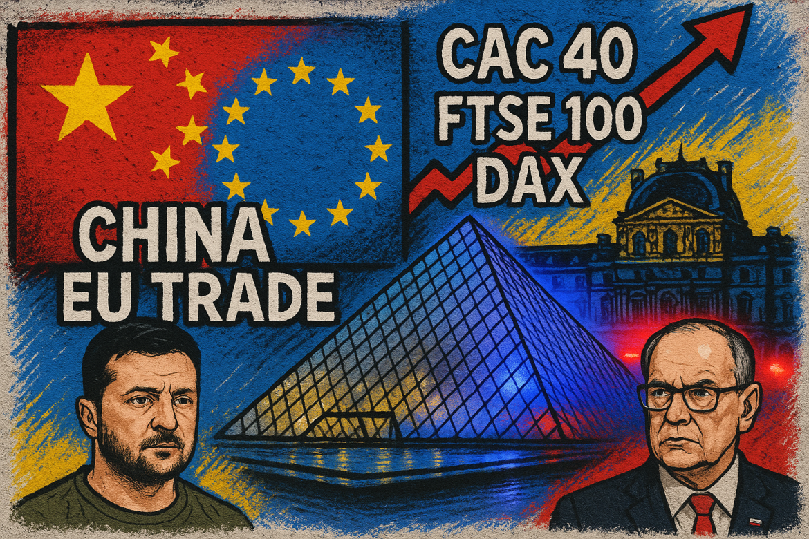 European and global markets were in focus on Tuesday as a mix of geopolitical developments, trade discussions, and corporate earnings shaped investor sentiment. This ranged from China-EU trade talks to rising European equities, along with heightened tensions surrounding Russia and Ukraine. China-EU discussionsChinese Minister of Commerce Wang Wentao and European Commissioner for Trade and Economic Security Maros Sefcovic held a video call on Tuesday to discuss export controls and the EU’s anti-subsidy investigation into Chinese electric vehicles.Following the meeting, Wang emphasized that Beijing is “committed to maintaining the security and stability of the global production” and has facilitated approvals for EU companies. Addressing the Nexperia case, the minister opposed the broad application of “national security” and encouraged the Netherlands to respect contract and market principles.Sefcovic, meanwhile, highlighted the EU’s willingness to work with China to “properly handle economic and trade frictions.” Both parties agreed to hold follow-up talks in Brussels on export control issues “as soon as possible.”European marketsMajor European stock indices ended Tuesday’s trading session higher as investor attention shifted toward economic indicators and corporate earnings rather than geopolitics.In Germany, the DAX rose 0.13%, boosted by MTU Aero Engines, which climbed 4.96%.In France, the CAC 40 gained 0.68%, led by Edenred’s 19.64% surge. The Euro Stoxx 50 edged up 0.13%, and London’s FTSE 100 added 0.28%, supported by a 5.32% jump in Melrose Industries.Economic data showed Eurozone construction output weakening slightly in August, while German producer prices fell in September. Currency movements reflected modest declines, with the euro down 0.25% to $1.16120 and the pound weakening 0.15% to $1.33851 against the dollar.French minister’s commentsFrench Culture Minister Rachida Dati defended the security measures at the Louvre Museum following a recent heist. During a parliamentary debate, she insisted the museum’s security “worked” and was not faulty, two days after burglars stole Napoleonic-era jewelry from the Gallerie d’Apollon.The investigation is ongoing, and the robbers have not been apprehended. Notably, the Regent Diamond, the Louvre’s most famous piece, was not taken. Opposition deputy from the National Rally criticized the government for failing to take responsibility for the theft.Poland’s threatsPolish Foreign Minister Radoslaw Sikorski issued a stark warning regarding Russian President Vladimir Putin. Sikorski suggested that Poland could arrest Putin if his aircraft flew through Polish airspace en route to a summit in Budapest with US President Donald Trump.“I cannot guarantee that an independent Polish court will not order the government to escort such an aircraft down to hand the suspect to the court in The Hague,” Sikorski said. The statement referenced an existing International Criminal Court warrant against Putin for alleged crimes against humanity linked to the conflict in Ukraine.Zelenskyy’s CommentsUkrainian President Volodymyr Zelenskyy commented on recent delays in Tomahawk missile deliveries from the US, stating that Russia “almost automatically became less interested in diplomacy.” Zelensky said he plans to meet with European partners soon and highlighted upcoming agreements on Ukraine’s defense capabilities.He also referenced discussions with Trump last week, emphasizing the importance of air defense while signaling ongoing talks with both the US and European allies regarding long-range missiles.The post <a href="https://invezz.com/news/2025/10/21/europe-bulletin-china-eu-talks-market-gains-louvre-heist-poland-russia-tensions/">Europe bulletin: China-EU talks, market gains, Louvre heist, Poland-Russia tensions</a> appeared first on <a href="https://invezz.com/">Invezz</a> Europe bulletin: China-EU talks, market gains, Louvre heist, Poland-Russia tensions