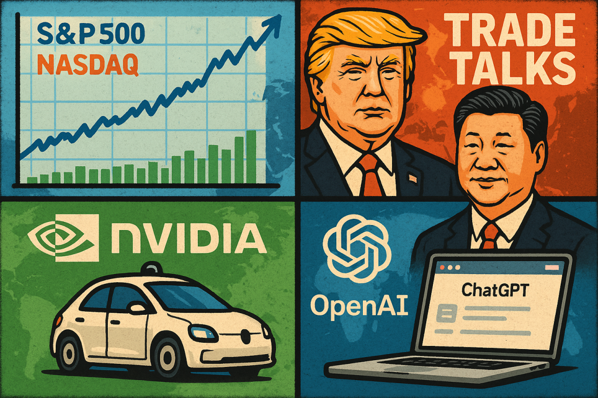 US markets rebounded on Thursday, led by technology stocks, as investors reacted positively to strong corporate earnings and easing geopolitical concerns following news of an upcoming meeting between US President Donald Trump and Chinese President Xi Jinping. Meanwhile, Nvidia and Uber unveiled a major partnership in autonomous vehicle development, OpenAI announced a key acquisition aimed at enhancing ChatGPT’s integration with macOS, and Washington prepared a new trade investigation targeting Beijing’s compliance with a 2020 deal.US markets rebound on tech strengthThe S&P 500 rose 0.58% on Thursday, supported by gains in technology shares after a week of volatility. The Dow Jones Industrial Average climbed 144 points, or 0.31%, while the Nasdaq Composite advanced 0.89%, outperforming major indexes thanks to strength in Nvidia, Broadcom, and Amazon. Oracle also jumped 2.7%, contributing to the rally among artificial intelligence–linked companies.Markets hit session highs after White House Press Secretary Karoline Leavitt confirmed that President Donald Trump will meet Chinese President Xi Jinping next Thursday in South Korea. The announcement eased investor concerns over deteriorating U.S.–China relations that had weighed on equities earlier in the week.The recovery follows Wednesday’s declines, when the S&P 500 lost 0.5% and the Dow shed 334 points amid fears of tighter export restrictions to China. Treasury Secretary Scott Bessent had said the administration was considering limits on software exports made with US technology.Trump–Xi meeting aims to ease trade tensionsThe White House confirmed Thursday that <a href="https://invezz.com/news/2025/10/23/trump-and-xi-to-meet-in-south-korea-on-october-30-as-us-china-trade-war-escalates/">Trump and Xi will meet on October 30</a> during the Asia-Pacific Economic Cooperation (APEC) summit in Gyeongju, South Korea. The encounter marks the first in-person meeting between the two leaders since Trump returned to office in January, and it comes amid rising trade frictions between Washington and Beijing.Tensions escalated earlier this month after China imposed new export controls on rare earth elements, tightening global supply chains critical to electronics and electric vehicles. In response, Trump threatened to double tariffs on Chinese imports and announced possible export restrictions on critical software.Despite his tough rhetoric, Trump has alternated between confrontation and optimism, saying he expects a “fantastic deal” with China. Analysts, however, remain skeptical, citing deep structural disagreements that go beyond trade and into technology dominance and geopolitical influence.Nvidia and Uber collaborate on autonomous driving dataNvidia announced a partnership with Uber Technologies Inc. to advance autonomous vehicle development. The collaboration will integrate Uber’s vast driving data, including complex traffic and weather conditions, with Nvidia’s Cosmos World Foundation Models to enhance training realism and safety.According to Nvidia, the partnership enables indexing millions of miles of Uber driving data via Cosmos Dataset Search, helping developers identify long-tail driving scenarios. The companies co-developed an open framework for merging Nvidia’s Cosmos-AV models with Uber’s data systems.OpenAI acquires Mac AI interface startup SkyOpenAI said Thursday it has acquired Software Applications Incorporated, the creator of Sky, an AI interface for macOS. The acquisition brings Sky’s contextual understanding and system-level integration to ChatGPT, allowing the assistant to interact more naturally with desktop tools.All Sky employees will join OpenAI. Nick Turley, OpenAI’s VP and Head of ChatGPT, said the move accelerates the company’s goal of embedding AI into users’ daily workflows. Sky co-founder Ari Weinstein added that the company’s mission has always been to make computers more intuitive and supportive of creativity.US to launch new trade probe into ChinaThe Trump administration plans to open a trade investigation into China’s compliance with the 2020 “phase one” trade deal, according to The New York Times. The probe, to be conducted by the US Trade Representative under Section 301 of the Trade Act of 1974, could be announced as soon as Friday.The 2020 deal required China to boost US imports by $200 billion and strengthen intellectual property protections. The new investigation could heighten tensions ahead of the Trump–Xi meeting next week, adding another layer of uncertainty to already fragile trade relations.The post <a href="https://invezz.com/news/2025/10/23/us-digest-tech-gains-lift-markets-trump-xi-meeting-set-nvidia-partners-with-uber/">US digest: Tech gains lift markets, Trump–Xi meeting set, Nvidia partners with Uber</a> appeared first on <a href="https://invezz.com/">Invezz</a> US digest: Tech gains lift markets, Trump–Xi meeting set, Nvidia partners with Uber