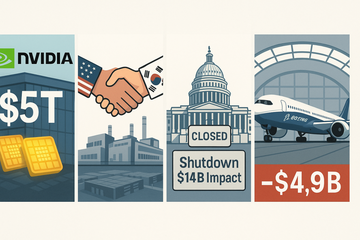 Evening digest: Nvidia’s $5T milestone, $450B US-South Korea deal, $14B shutdown drag